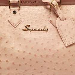 Pre Owned Louis Vuitton Poudre Ostrich Limited Edition Frame Speedy Bag