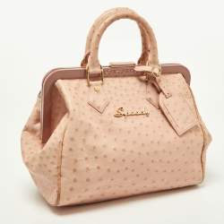 Pre Owned Louis Vuitton Poudre Ostrich Limited Edition Frame Speedy Bag