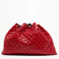 Pre Owned Louis Vuitton Red Monogram Vinyl and Canvas Squishy Bag