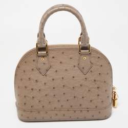 Pre Owned Louis Vuitton Grey Ostrich Alma BB Bag