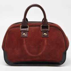 Pre Owned Louis Vuitton Brown Suede and Leather Havana Stamped Trunk GM Bag