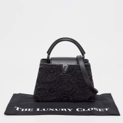 Pre Owned Louis Vuitton Black Leather and Lace Romantic Capucines BB Bag