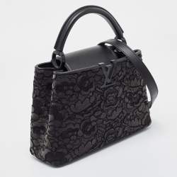 Pre Owned Louis Vuitton Black Leather and Lace Romantic Capucines BB Bag