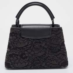 Pre Owned Louis Vuitton Black Leather and Lace Romantic Capucines BB Bag