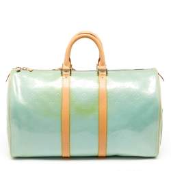 Pre Owned Louis Vuitton Baby Blue Monogram Vernis Keepall 45 Bag