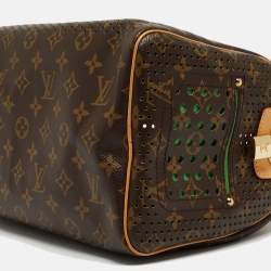 Pre Owned Louis Vuitton Green Monogram Perforated Canvas Limited Edition Speedy 30 Bag