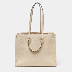 Pre Owned Louis Vuitton Creme Monogram Empreinte Leather Onthego GM Bag