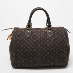 Pre Owned Louis Vuitton Fusain Monogram Mini Lin Canvas Speedy 30 Bag
