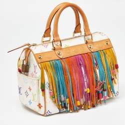 Louis Vuitton White Monogram Multicolore Canvas Limited Edition Fringe Speedy 25 Bag