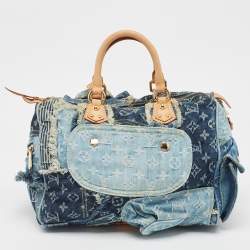 Pre Owned Louis Vuitton Blue Monogram Denim Limited Edition Patchwork Speedy Bag