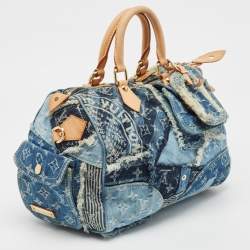 Pre Owned Louis Vuitton Blue Monogram Denim Limited Edition Patchwork Speedy Bag