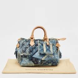 Pre Owned Louis Vuitton Blue Monogram Denim Limited Edition Patchwork Speedy Bag