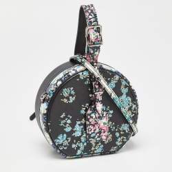 Pre Owned Louis Vuitton Black Floral Print Leather Petite Boite Chapeau Bag