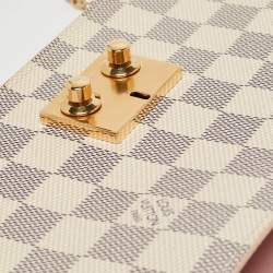 Pre Owned Louis Vuitton Rose Ballerine Damier Azur Canvas Croisette Chain Wallet
