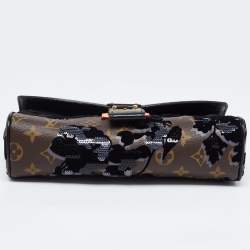 Pre Owned Louis Vuitton Black/Monogram Canvas and Leather Limited Edition Fleur de Jais Manege Clutch