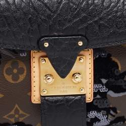 Pre Owned Louis Vuitton Black/Monogram Canvas and Leather Limited Edition Fleur de Jais Manege Clutch