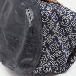 Pre Owned Louis Vuitton Blue Monogram Jacquard Fabric and Leather Limited Edition Aviator Bag      