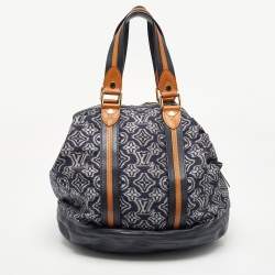 Pre Owned Louis Vuitton Blue Monogram Jacquard Fabric and Leather Limited Edition Aviator Bag      