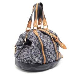 Pre Owned Louis Vuitton Blue Monogram Jacquard Fabric and Leather Limited Edition Aviator Bag      