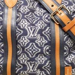 Pre Owned Louis Vuitton Blue Monogram Jacquard Fabric and Leather Limited Edition Aviator Bag      