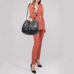 Pre Owned Louis Vuitton Blue Monogram Jacquard Fabric and Leather Limited Edition Aviator Bag      