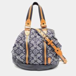 Pre Owned Louis Vuitton Blue Monogram Jacquard Fabric and Leather Limited Edition Aviator Bag      