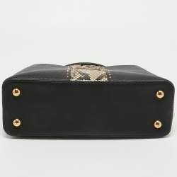Pre Owned Louis Vuitton Black/Beige Leather and Python Capucines MM Bag