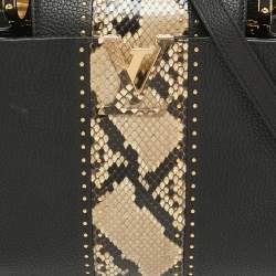 Pre Owned Louis Vuitton Black/Beige Leather and Python Capucines MM Bag