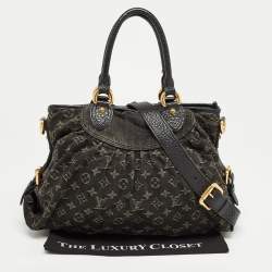Pre Owned Louis Vuitton Black Monogram Denim Neo Cabby MM Bag