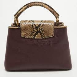 Pre Owned Louis Vuitton Deep Purple/Beige Leather and Python Capucines BB Bag