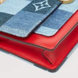 Louis Vuitton Blue/Rouge Damier and Monogram Patchwork Denim Denim Flore Wallet on Chain 