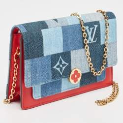 Louis Vuitton Blue/Rouge Damier and Monogram Patchwork Denim Denim Flore Wallet on Chain 