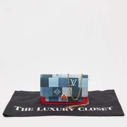Louis Vuitton Blue/Rouge Damier and Monogram Patchwork Denim Denim Flore Wallet on Chain 
