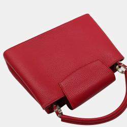 Pre Owned Louis Vuitton Red Leather Capucines PM Top Handle Bag