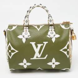 Pre Owned Louis Vuitton Kaki/Beige Monogram Giant Canvas Speedy Bandouliere 30 Bag