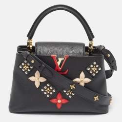 Pre Owned Louis Vuitton Black Taurillon Leather Limited Edition Applique Capucines PM Bag
