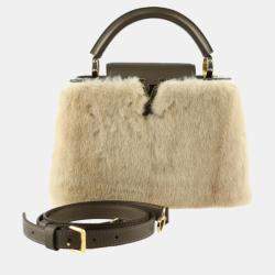 Pre Owned Louis Vuitton Beige Leather Mink Fur Capucines BB Top Handle Bags