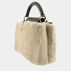 Pre Owned Louis Vuitton Beige Leather Mink Fur Capucines BB Top Handle Bags
