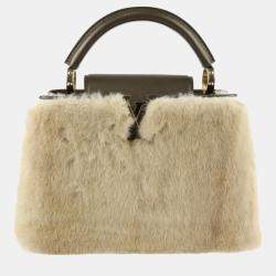 Pre Owned Louis Vuitton Beige Leather Mink Fur Capucines BB Top Handle Bags