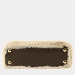 Pre Owned Louis Vuitton Beige Leather Mink Fur Capucines BB Top Handle Bags