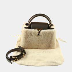 Pre Owned Louis Vuitton Beige Leather Mink Fur Capucines BB Top Handle Bags