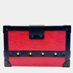 LOUIS VUITTON Red/Black Epi Petite Malle Trunk Clutch