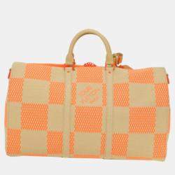 Louis Vuitton Orange Damier Woven Raffia Bandouliere Keepall 50 Duffel Bags