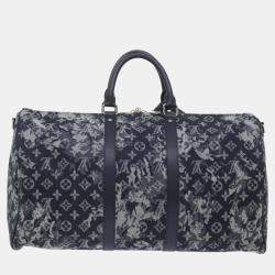 Louis Vuitton Grey Canvas  Tapestry Keepall Bandouliere 50 travel Duffel Bags