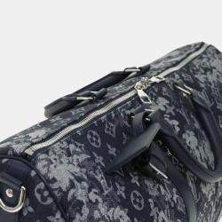 Louis Vuitton Grey Canvas  Tapestry Keepall Bandouliere 50 travel Duffel Bags