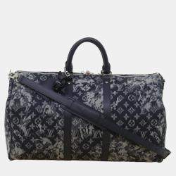 Louis Vuitton Grey Canvas  Tapestry Keepall Bandouliere 50 travel Duffel Bags