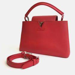 Louis Vuitton Red Leather Capucines MM Top Handle Bag