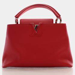 Louis Vuitton Red Leather Capucines PM Top Handle Bag