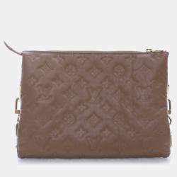 Louis Vuitton Brown Lambskin Leather Monogram Embossed Coussin PM Chain Shoulder Bag