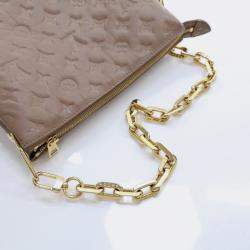 Louis Vuitton Brown Lambskin Leather Monogram Embossed Coussin PM Chain Shoulder Bag